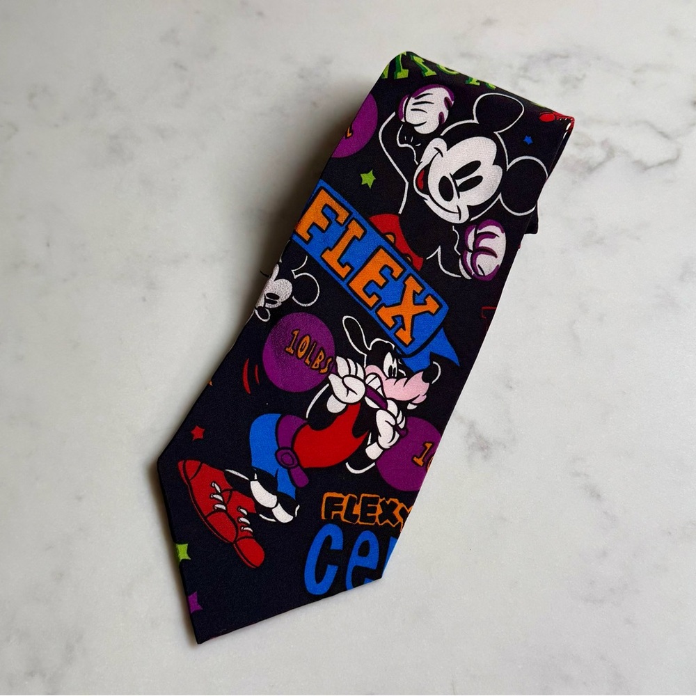 Disney Balancine The Tie Works Mickey Mouse Goofy Workout 100% Silk Neck Tie